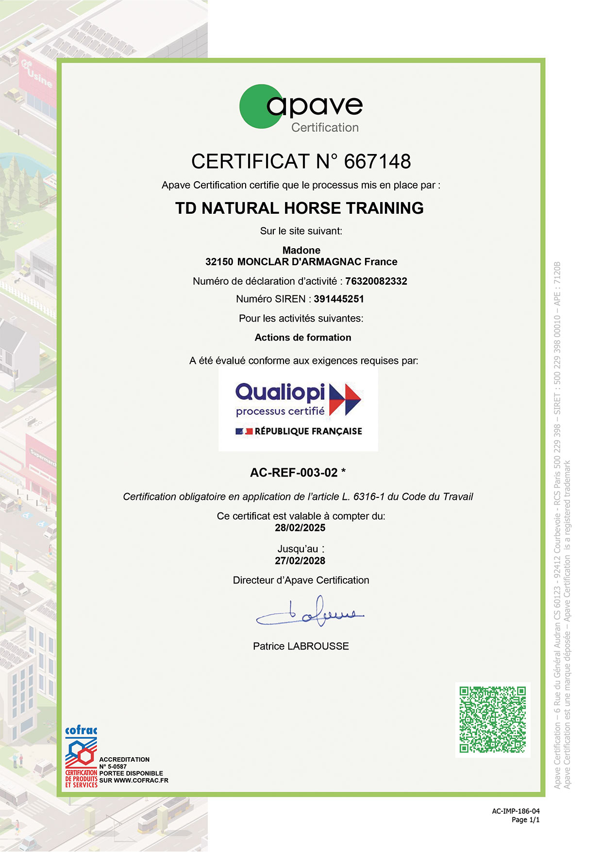 certificat QUALIOPI